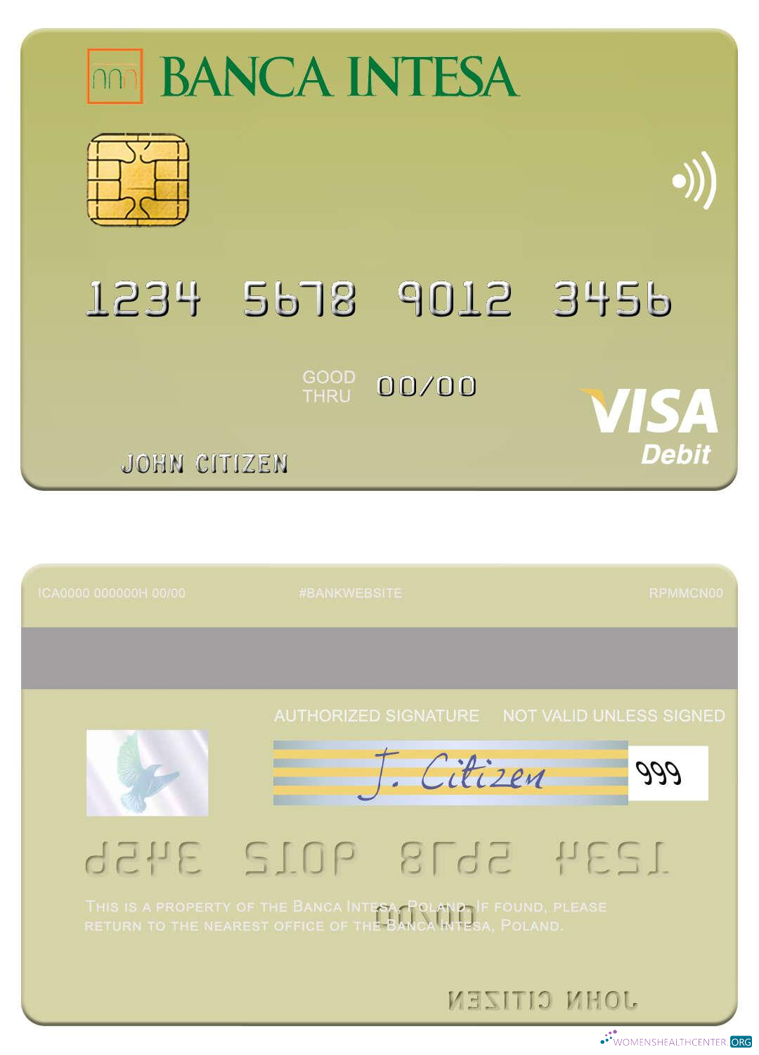 Download Poland Banca Intesa visa debit card Photoshop template